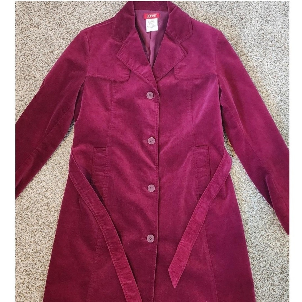 VTG 90s ESPRIT Magenta Velvet Trench. Y2K-era Indieslease festival Fall-fashion